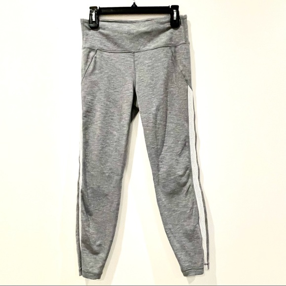 Athleta Grey H-Rise Chaturanga Leggings White Mesh Sides - Picture 2 of 6
